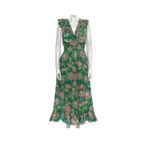 Caroline Constas Green Floral Tiered Maxi Dress Size Large NWOT